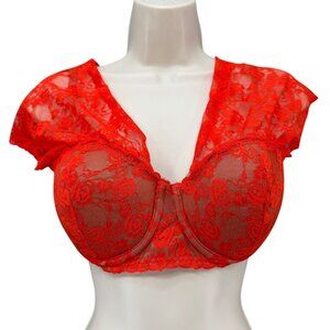 Ilusion Lace Balconette Bra Red Orange Semi Sheer Lingerie 7800 Underwire Sz 36B